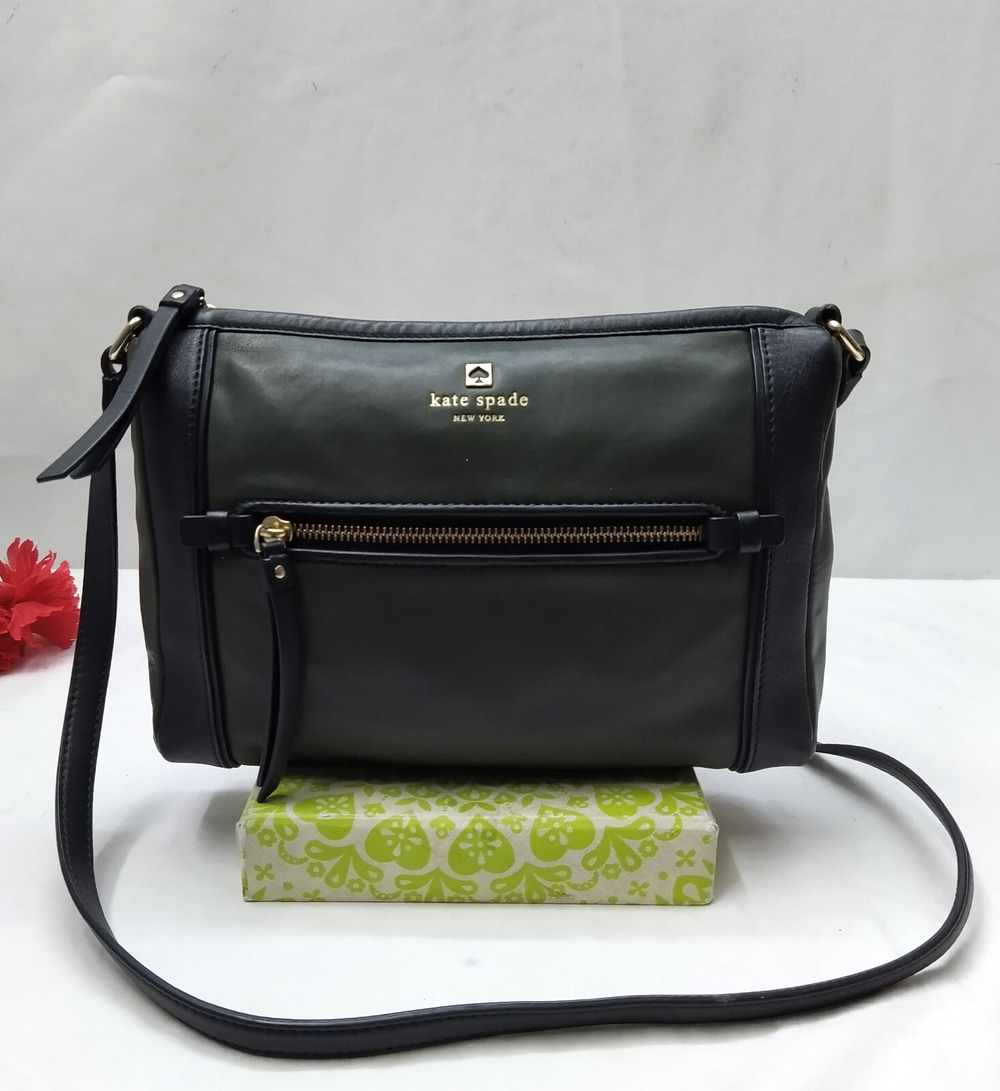 Kate Spade New York Olive Green Leather Zipper Crossbody Bag